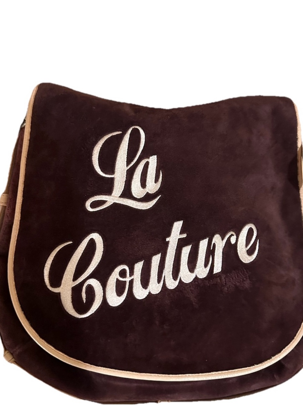 Vintage Juicy Couture Velour Messenger Bag Features Embroidered La Couture Y2K - Picture 5 of 15